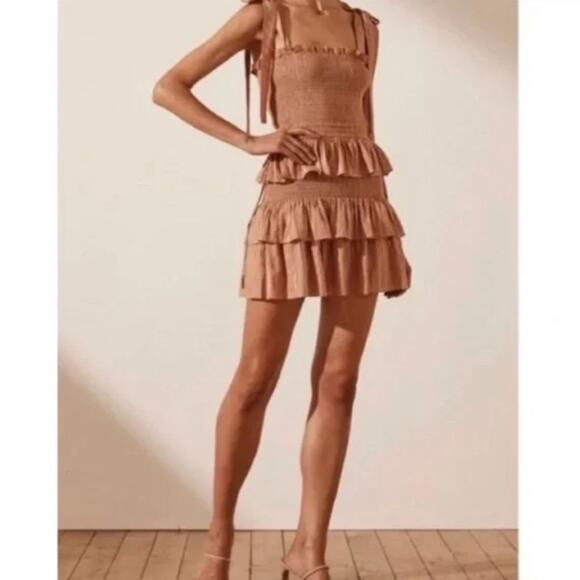 HOUSE OF HARLOW 1960 Corinne Shirted Mini Dress Desert Rose S - Picture 1 of 11